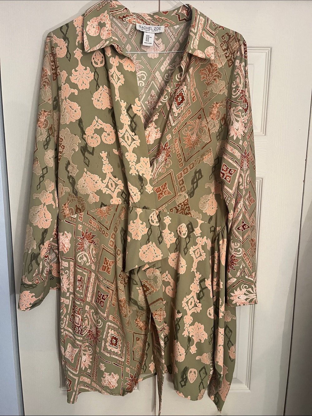 Rachel Zoe Olive and Blush Paisley Wrap Dress